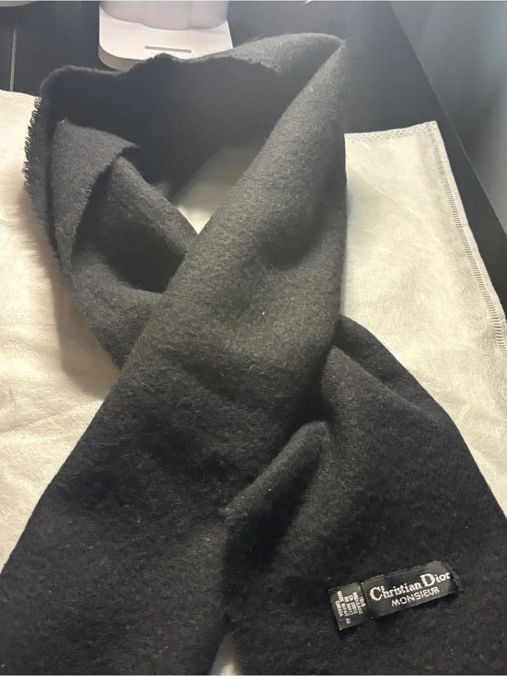 Dior  Black Fringe Wool Scarf with Christian Dior Tag - Picture 3 of 17